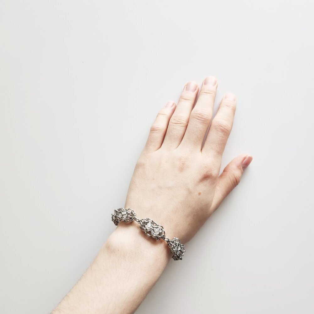 Clear quartz chunky silver bracelet - Picture 4 of 10